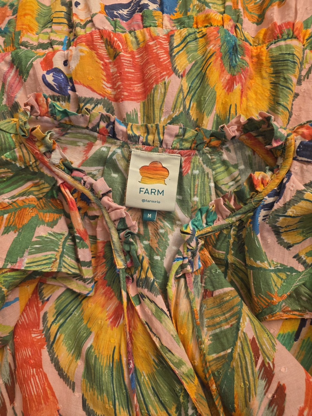 FARM Rio Tropical Bird Ruffle Tiered Maxi Dress Pink Size M - Picture 4 of 6